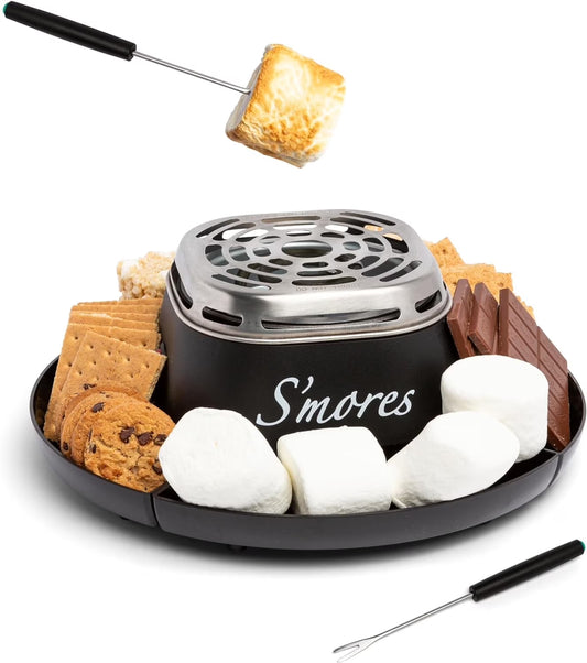 Indoor Smores Maker Smores Kit, Electric Smore Maker with 2 Marshmallows Roasting Forks, Brown